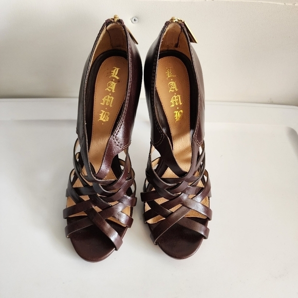 L.A.M.B Brown Strappy Stilettos/Heels Size 8.5 - Picture 1 of 9